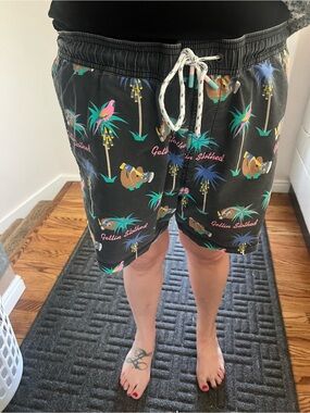 Men's Black Tropical Print Swim Shorts Party Pants!